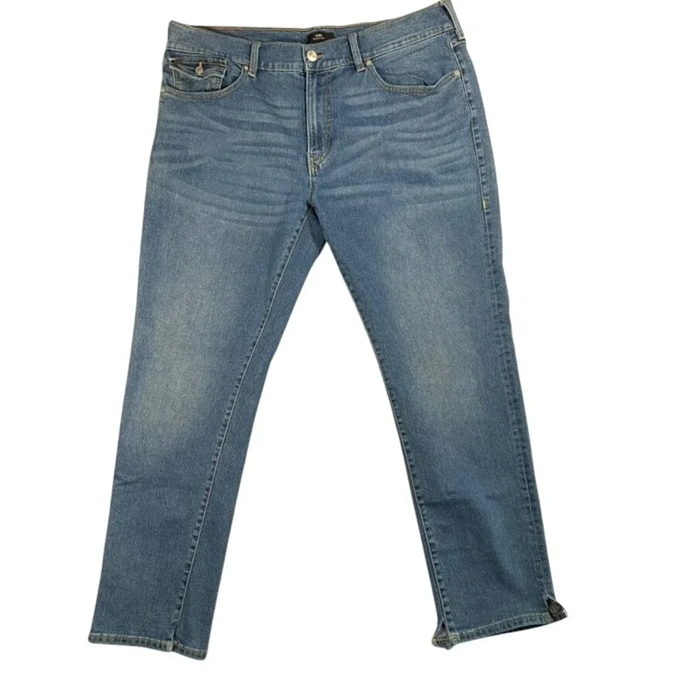 True Religion Geno Relaxed Slim Sz 40 Jeans Med Wash Blue Horseshoe‎ Custom Hem